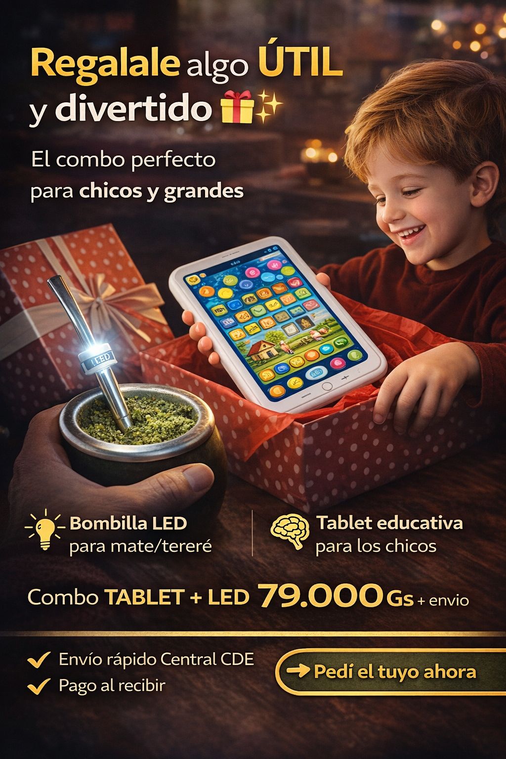 COMBO TABLET EDUCATIVA BILINGUE + LUZ LED PARA BOMBILLA